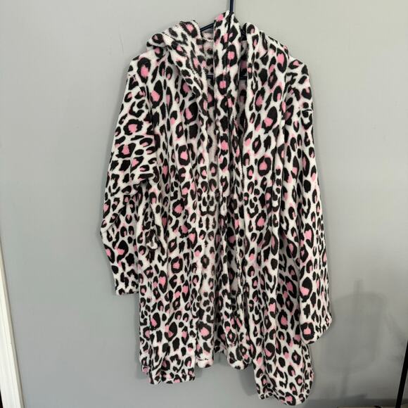 Bobbie Brooks Sleepwear Pink Cheetah Print Robe Size Large Short Length - Picture 1 of 8